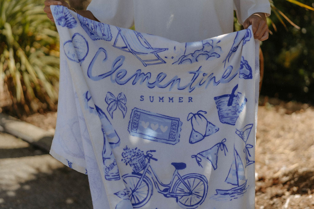 A Clementine Summer Towel - Blue/White